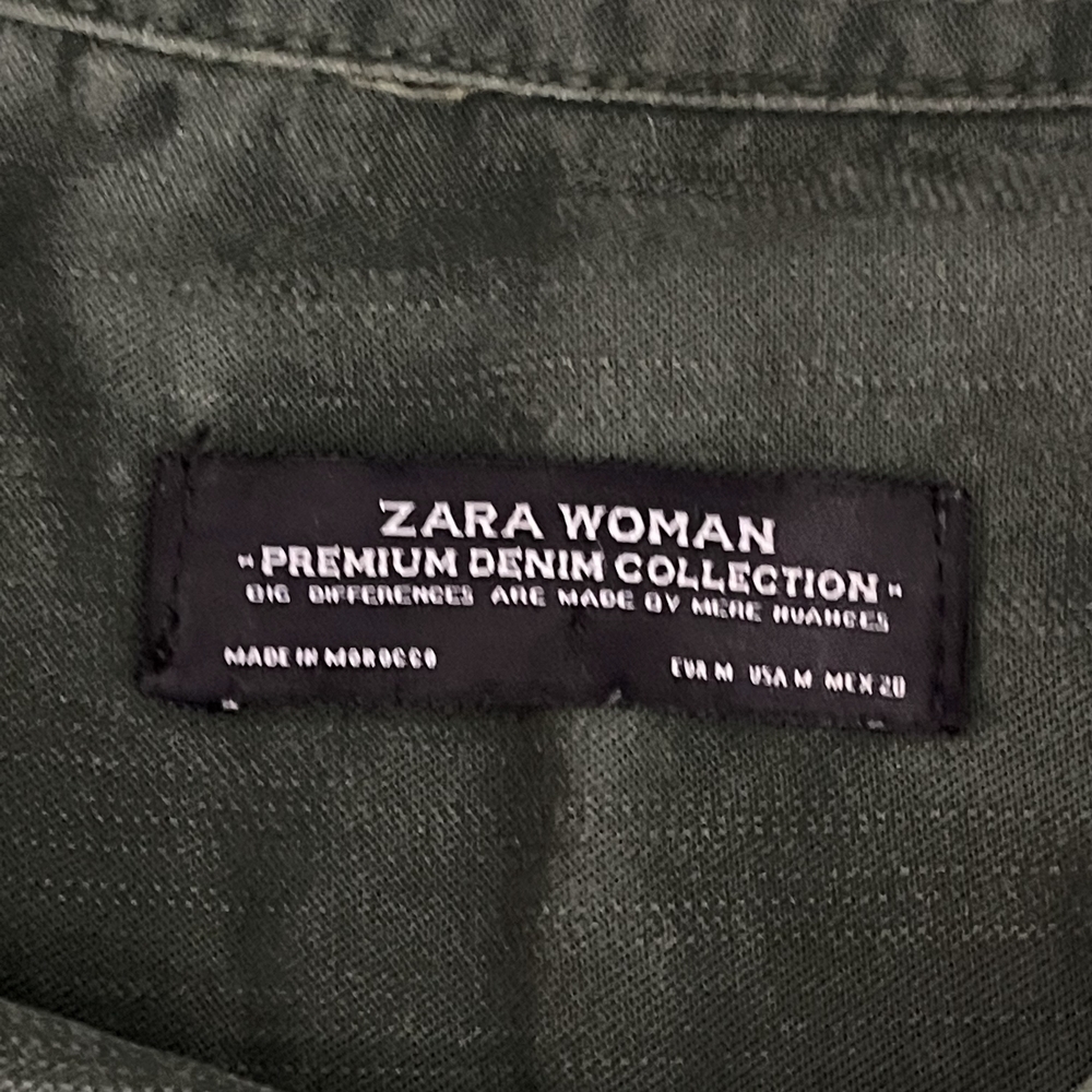 2/$30 ZARA Henley Shirt Dress Medium Green Long Sleeve Side Slit Pockets #7235 - Picture 14 of 16